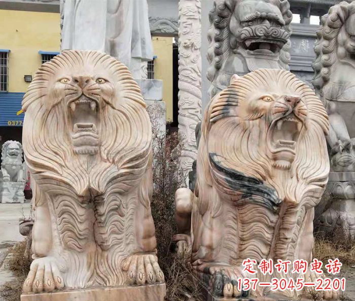 湖北晚霞红石雕欧式石狮子