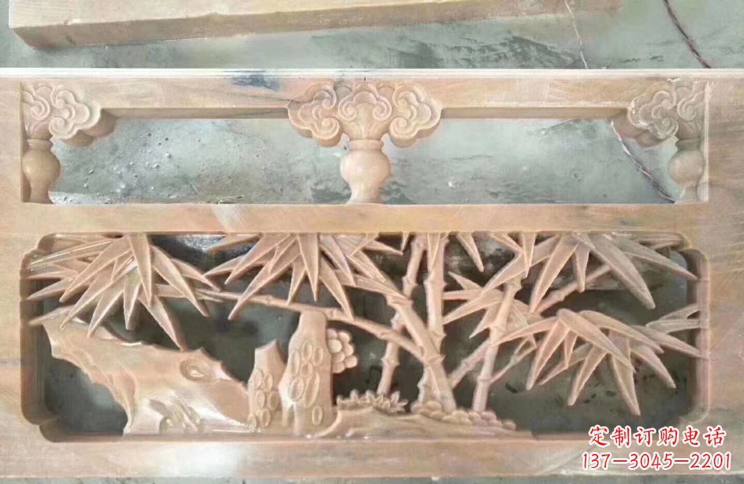 湖北晚霞红石浮雕栏板户外摆件园林景观雕塑