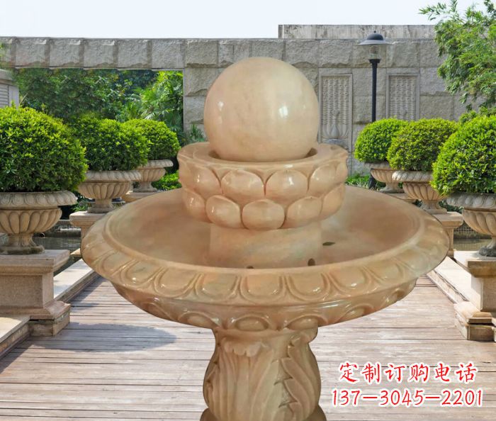 湖北晚霞红双层风水球公园喷泉石雕 (2)
