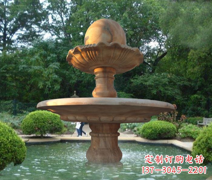 湖北晚霞红双层风水球喷泉公园石雕