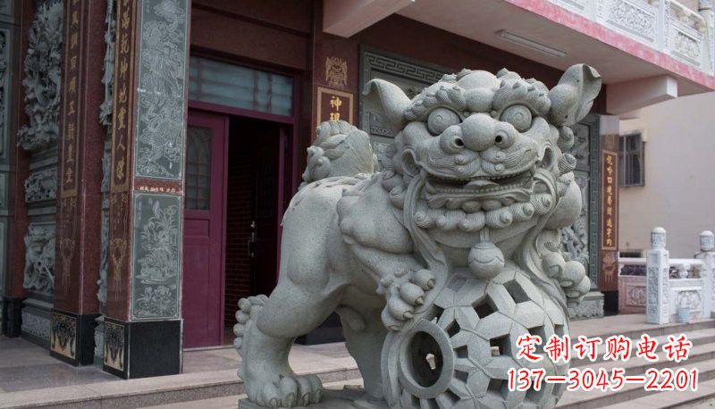 湖北网球狮石雕南方狮子雕塑