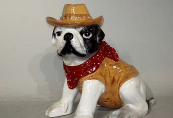 湖北任性可爱的牛仔造型斗牛犬雕塑