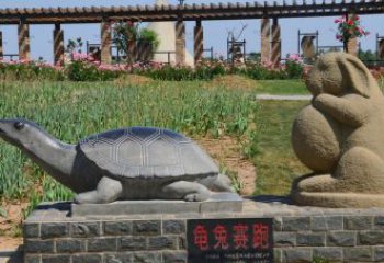 湖北欣赏精美动物雕塑：石雕龟兔赛跑