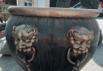 湖北铜雕圆形荷花水缸雕塑 (6)