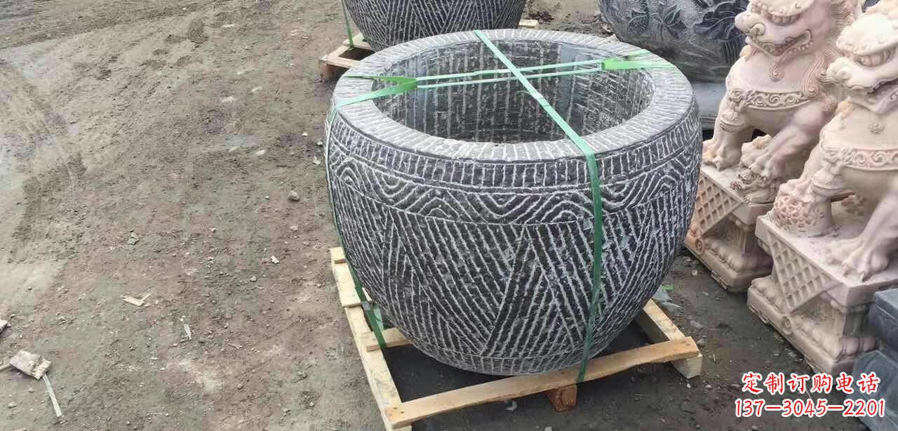 湖北纹理石浮雕水缸