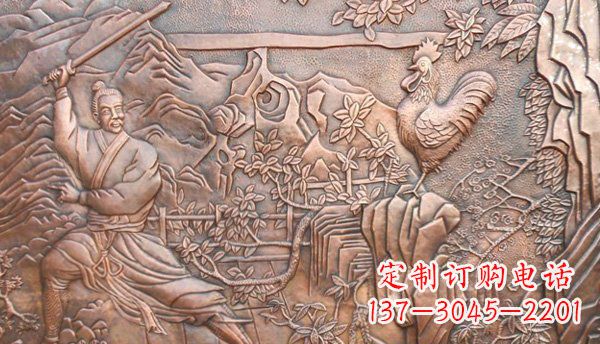 湖北闻鸡起舞黄铜壁画铜浮雕