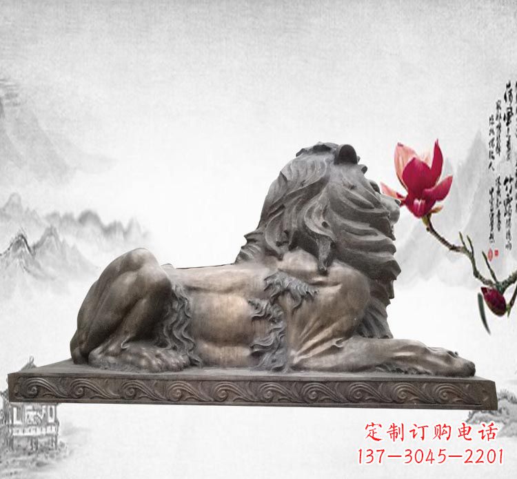 湖北卧着的西洋狮子铜雕