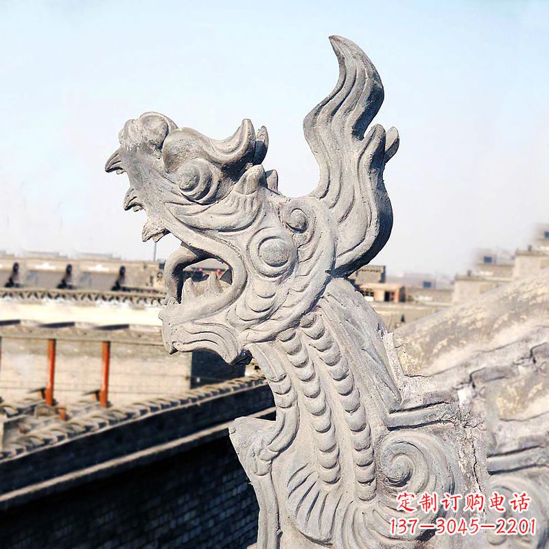 湖北屋脊鸱尾螭吻雕塑-古建装饰神兽动物雕塑