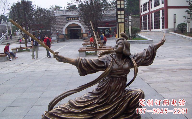 湖北舞剑的古代美女古代人物铜雕