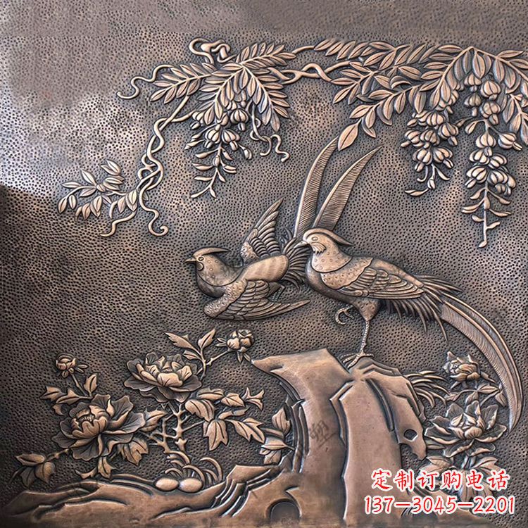 湖北喜鹊紫铜浮雕装饰画