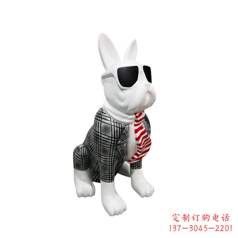 湖北系领带戴墨镜的狗雕塑,商场超市美陈斗牛犬摆件