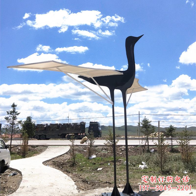 湖北仙鹤不锈钢遮阳亭景观雕塑