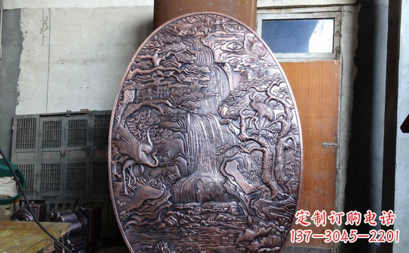 湖北仙鹤松林瀑布古代园林景观铜浮雕