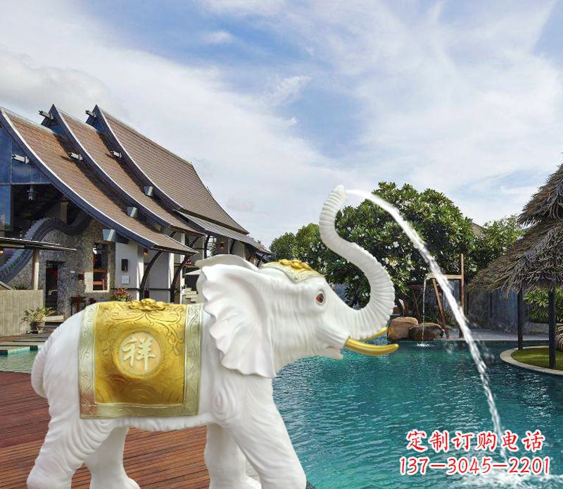 湖北祥瑞汉白玉喷泉喷水大象