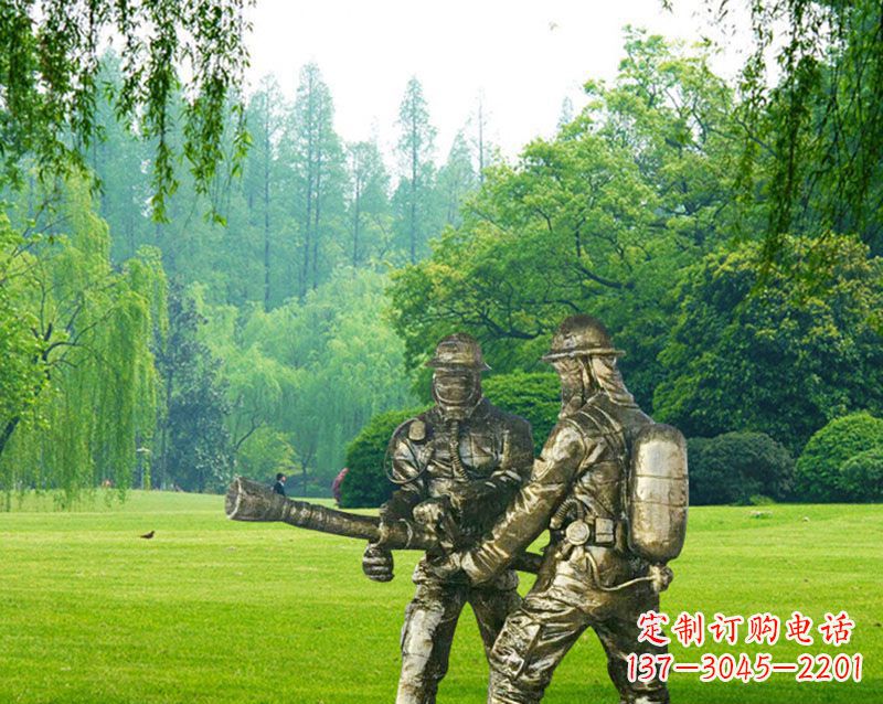 湖北消防员灭火铜雕