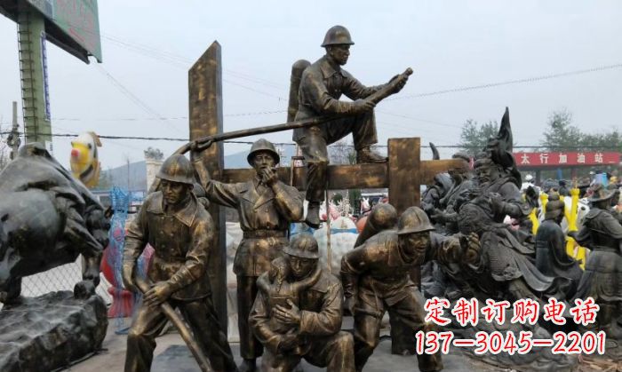 湖北消防战士人物铜雕