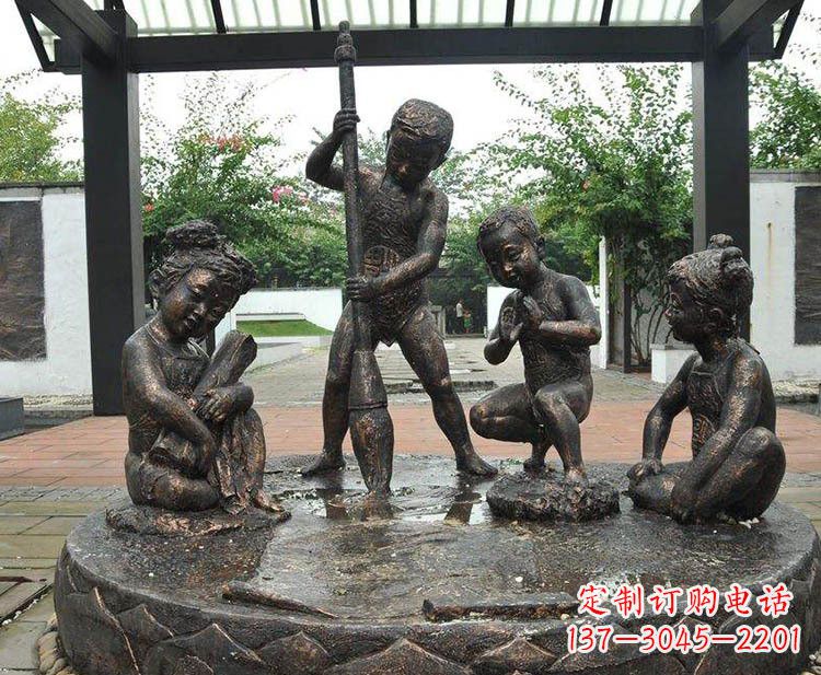 湖北小孩写大字铜雕小品