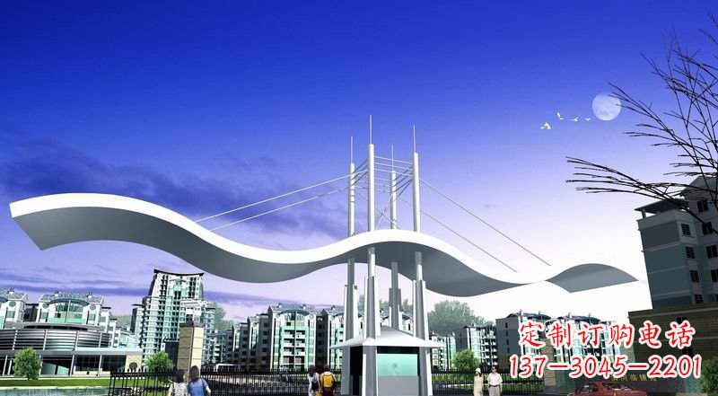 湖北小区不锈钢门牌坊景观雕塑