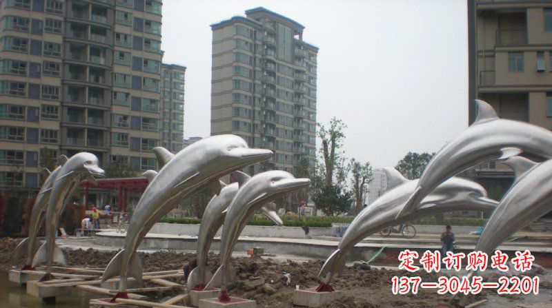 湖北小区不锈钢跳跃海豚雕塑