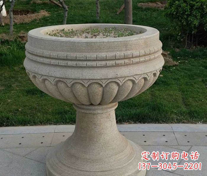 湖北小区大理石花盆摆件石雕