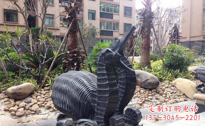 湖北小区海马动物玻璃钢仿铜雕塑