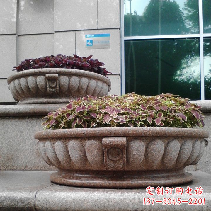 湖北小区花岗岩石雕花盆
