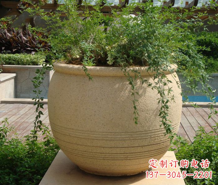 湖北小区景观大理石花盆石雕 (2)
