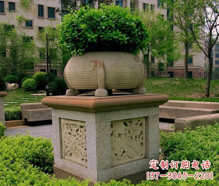 湖北小区景观大理石花盆石雕 (3)