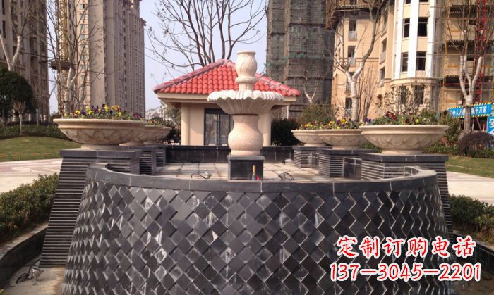 湖北小区景观大理石喷泉石雕 (3)