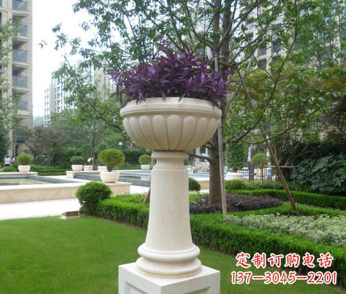 湖北小区景观汉白玉花盆石雕 (2)