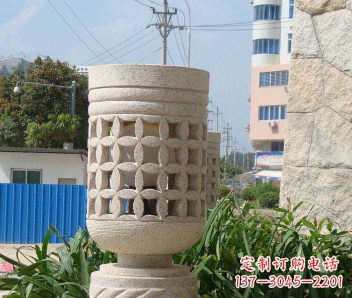 湖北小区景观镂空石灯石雕