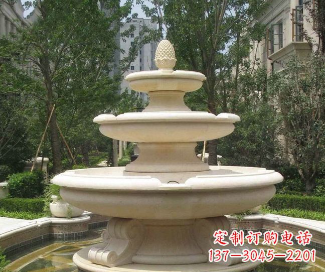 湖北小区景观晚霞红多层喷泉石雕