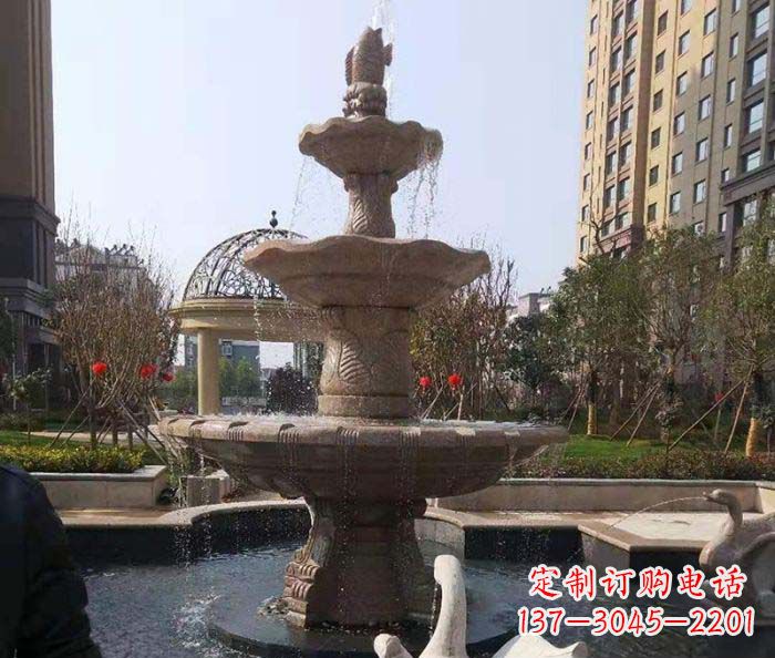 湖北小区景观晚霞红鲤鱼石雕喷泉
