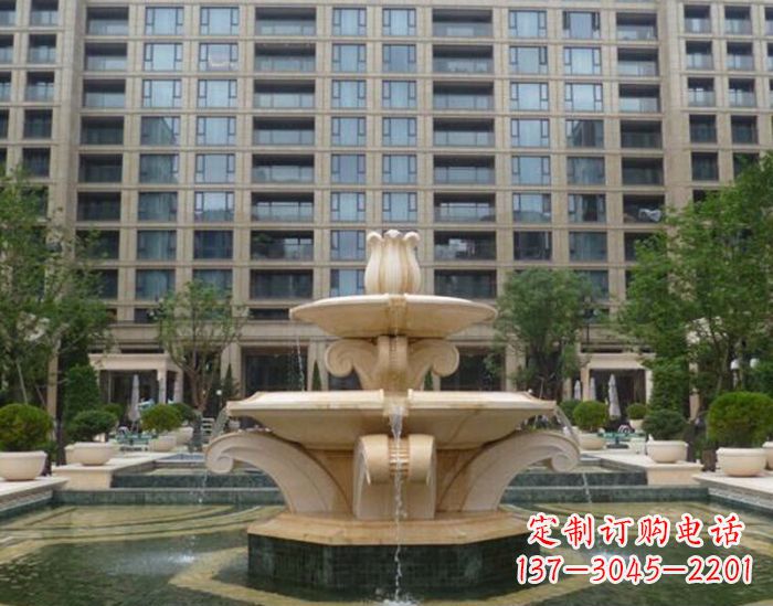 湖北小区景观晚霞红喷泉石雕 (2)