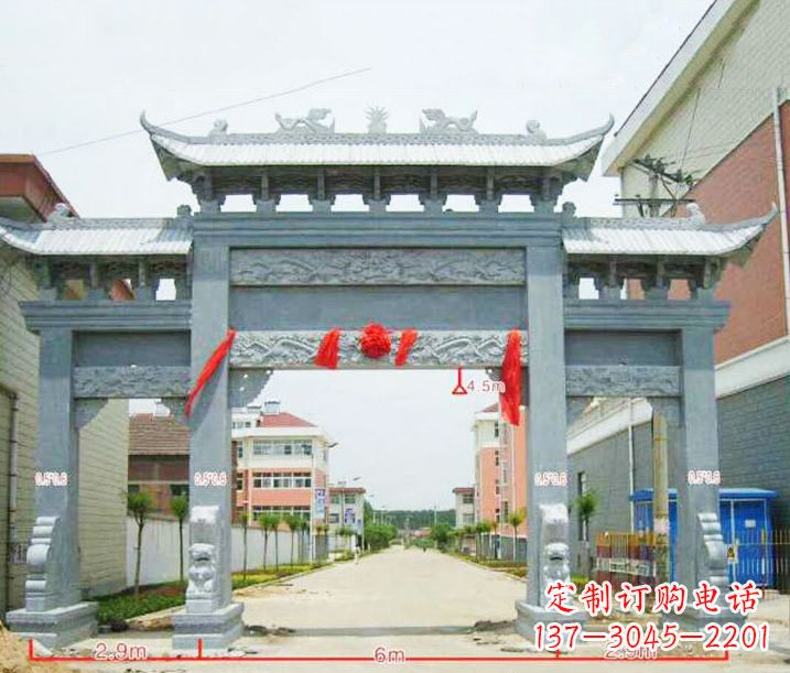 湖北小区三门牌坊石雕