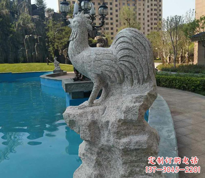 湖北小区十二生肖鸡动物石雕
