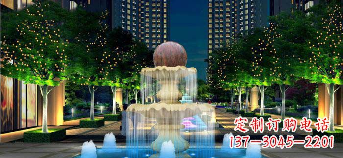 湖北小区石来运转风水球石雕喷泉