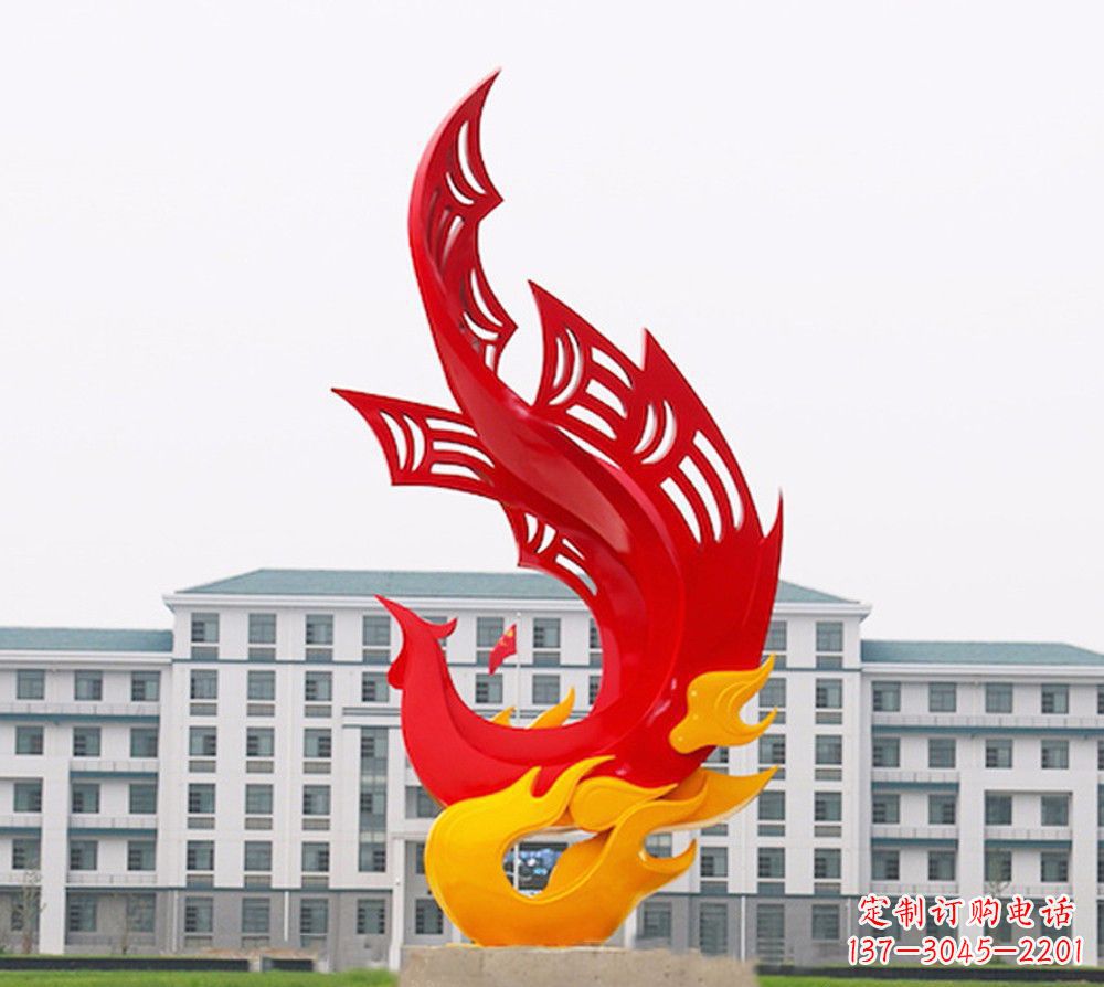 湖北校园不锈钢凤凰浴火雕塑
