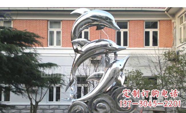 湖北校园不锈钢海浪海豚雕塑