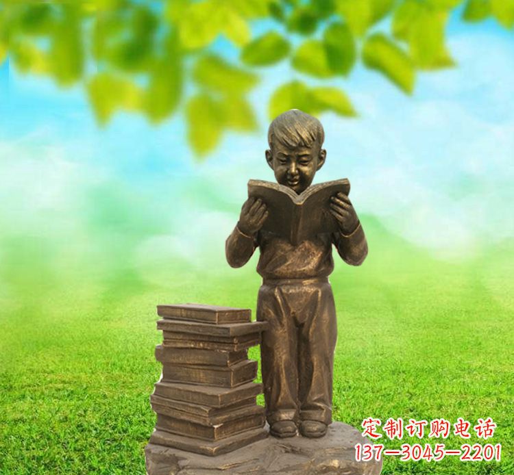 湖北校园读书的小男孩铜雕