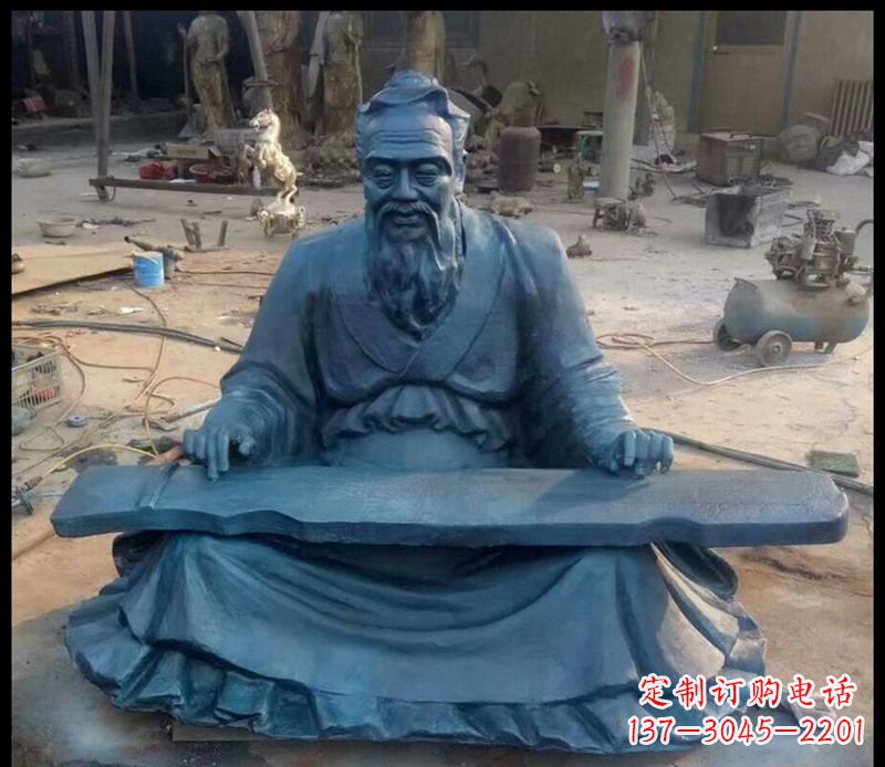 湖北校园孔子弹琴铜雕