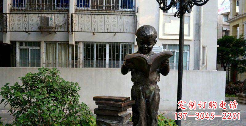 湖北校园念书的小男孩景观铜雕