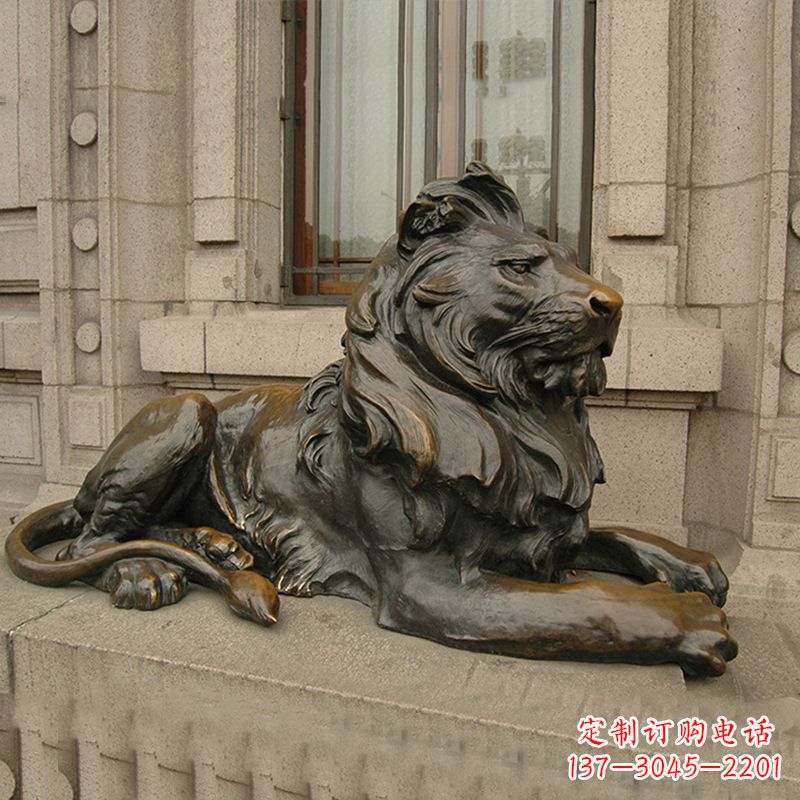 湖北银行大门铜雕港币狮子看门动物雕塑