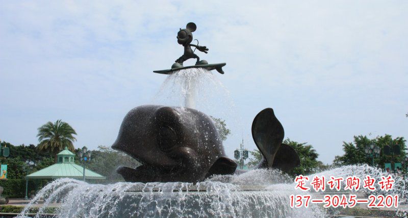 湖北游乐园鲸鱼喷泉和米老鼠景观铜雕