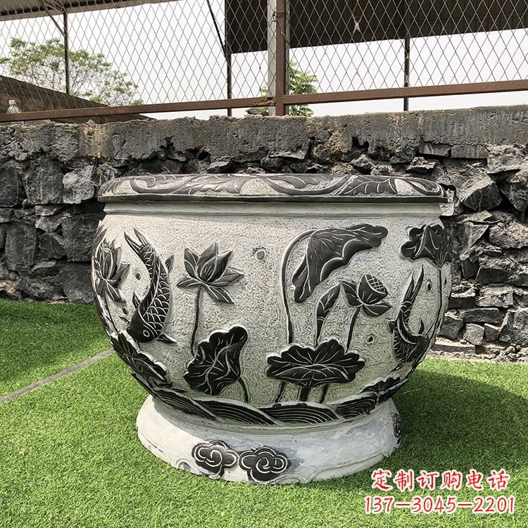 湖北鱼纹水缸石雕