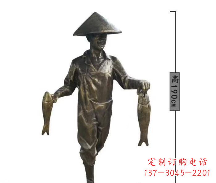 湖北渔夫捕鱼民俗铜雕 (2)