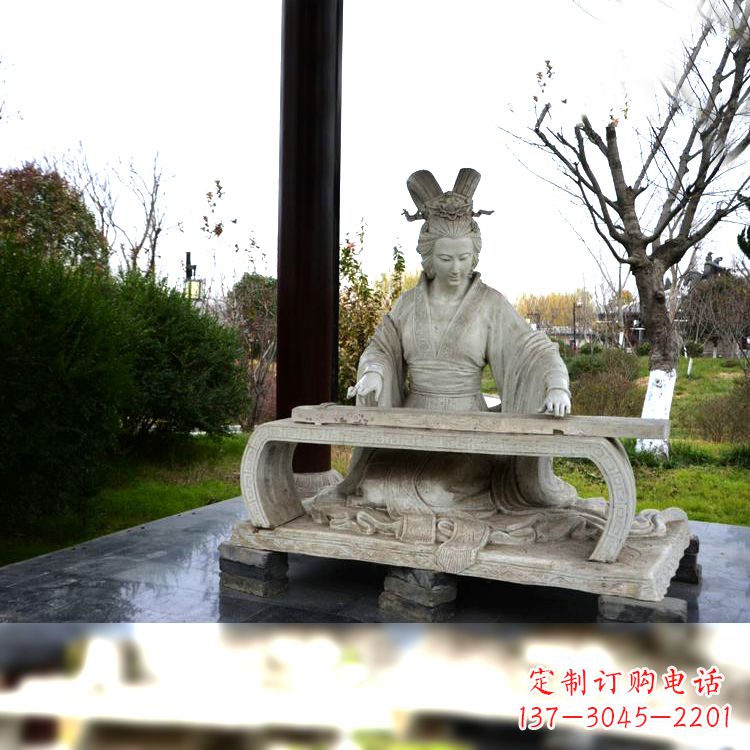 湖北虞姬弹琴雕塑-公园古代人物著名美女情景雕塑