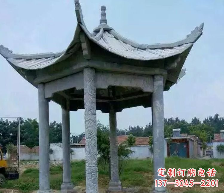 湖北园林仿古六角凉亭景观石雕