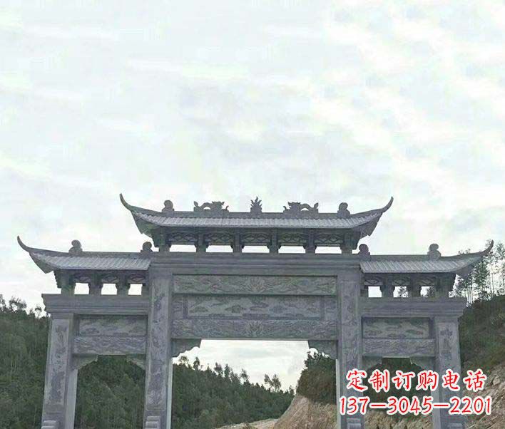 湖北园林仿古三门石牌坊景观石雕