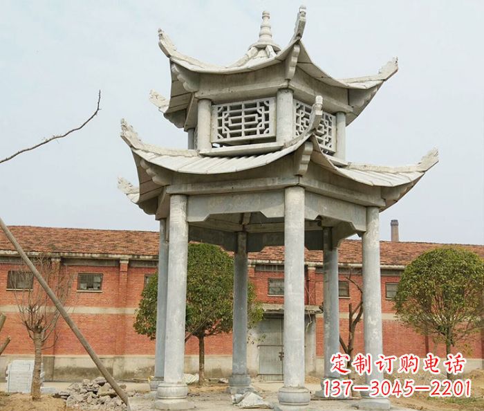 湖北园林仿古双层石雕凉亭 (2)